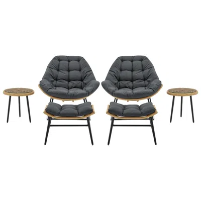 Manhattan Comfort Benson Modern 6-piece Patio Rocking Chair Set In Grey In Gray