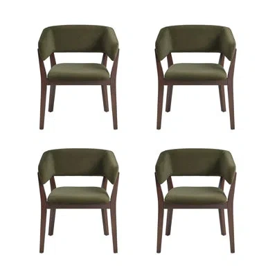 Manhattan Comfort Blake Modern Faux Mohair Upholstered Beech Wood Dining Armchair In Green