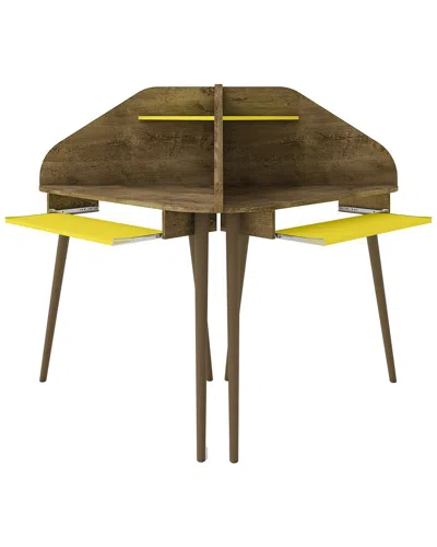 MANHATTAN COMFORT MANHATTAN COMFORT BRADLEY 2PC CUBICLE SECTION DESK WITH KEYBOARD SHELF IN RUSTIC BROWN AND YELLOW