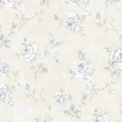 Manhattan Comfort Brentwood 32.7' L X 20.5" W Vineyard Roses Textured Wallpaper Roll In Light Blue