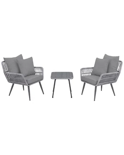 Manhattan Comfort Cannes Patio 2-person Seating Group With End Table In Grey