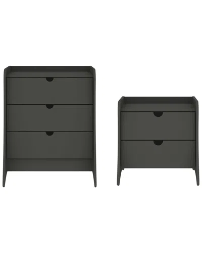 Manhattan Comfort Coney 2pc Mid-century Modern Dresser & Nightstand Set In Grey