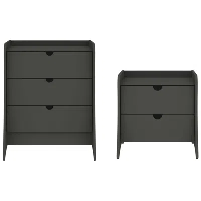 Manhattan Comfort Coney 2-piece Mid-century Modern Dresser And Nightstand Set In Grey In Black