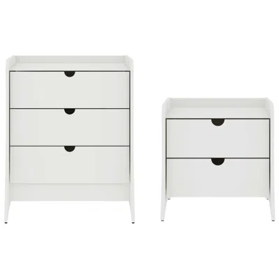 Manhattan Comfort Coney 2-piece Mid-century Modern Dresser And Nightstand Set In White