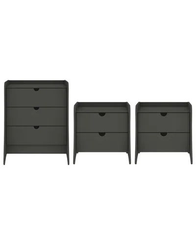 Manhattan Comfort Coney 3pc Mid-century Modern Dresser & Nightstand Set In Grey