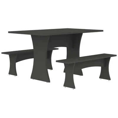 Manhattan Comfort Coney 3-piece Mid-century Modern Dining Set In Grey In Black