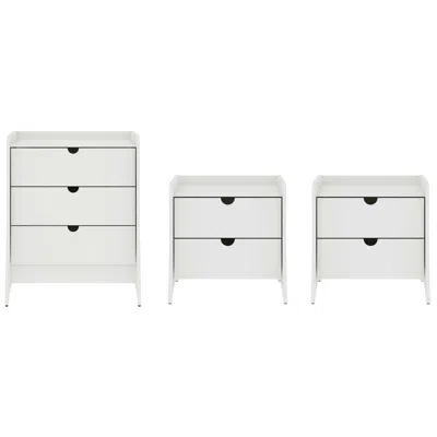 Manhattan Comfort Coney 3-piece Mid-century Modern Dresser And Nightstand Set In White
