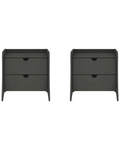 Manhattan Comfort Coney Mid-century Modern 2-drawer Nightstand In Black