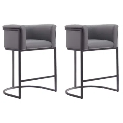 Manhattan Comfort Cosmopolitan Counter Stool In Grey And Black (set Of 2) In Gold