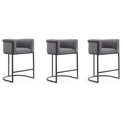 Manhattan Comfort Cosmopolitan Counter Stool In Grey And Black (set Of 3)