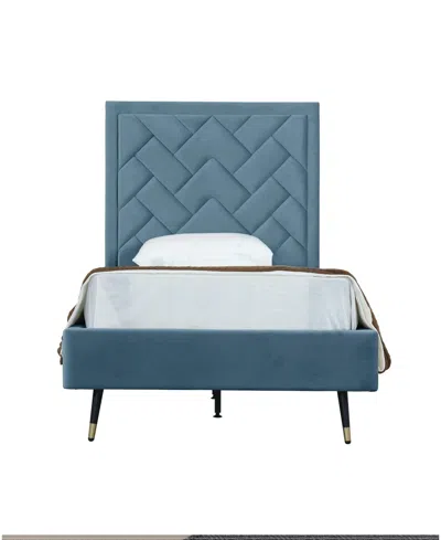 Manhattan Comfort Crosby Modern Twin-size Velvet Upholstered Bedframe And Headboard In Blue