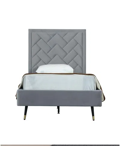 Manhattan Comfort Crosby Modern Twin-size Velvet Upholstered Bedframe And Headboard In Gray