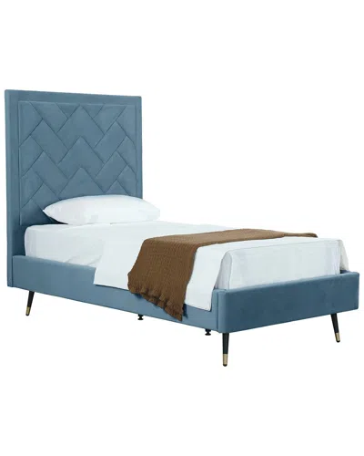 Manhattan Comfort Crosby Modern Upholstered Velvet Bedframe & Headboard In Blue