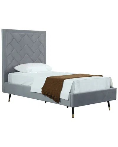 Manhattan Comfort Crosby Modern Upholstered Velvet Bedframe & Headboard In Grey
