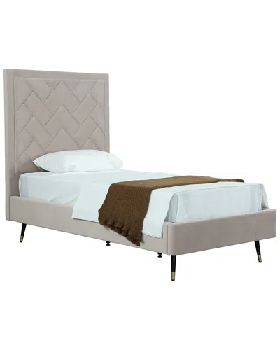 Manhattan Comfort Crosby Modern Upholstered Velvet Bedframe & Headboard In Grey