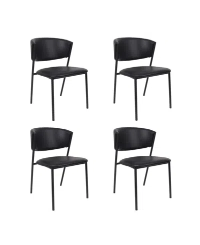 Manhattan Comfort Drift Faux Leather Upholstered Dining Side Chairs, Set Of 4 In Black