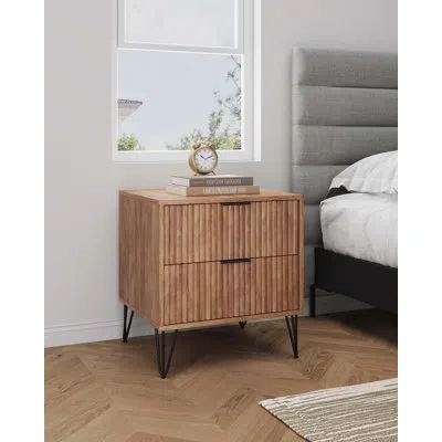 Manhattan Comfort Dumbo 20" W Modern 2-drawer Fluted Nightstand In Golden Brown