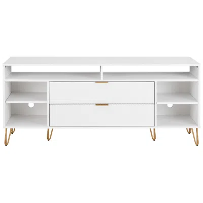Manhattan Comfort Dumbo 63" Mid-century Modern Tv Stand In White
