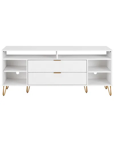 Manhattan Comfort Dumbo 63in Mid-century Modern Tv Stand With 6 Shelves & 2  Drawers In White