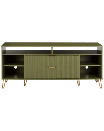 Manhattan Comfort Dumbo 63in Mid-century Modern Tv Stand With 6 Shelves & 2  Drawers In Green