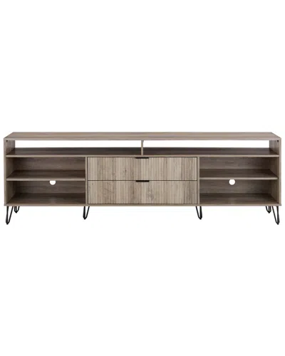Manhattan Comfort Dumbo 85in Mid-century Modern Tv Stand With 6 Shelves & 2  Drawers In Neutral