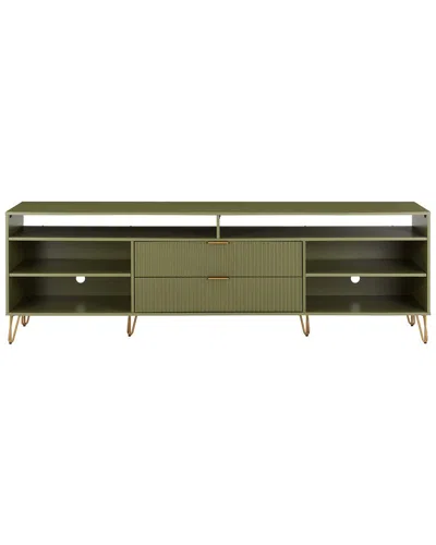 Manhattan Comfort Dumbo 85in Mid-century Modern Tv Stand With 6 Shelves & 2  Drawers In Green