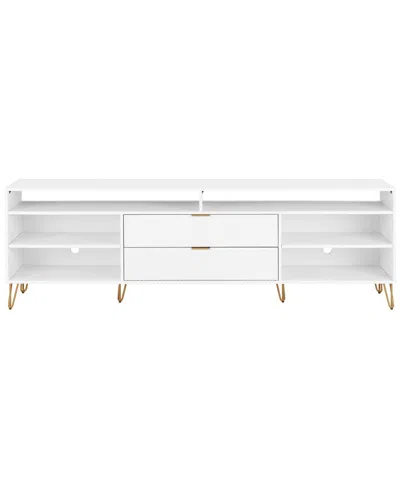 Manhattan Comfort Dumbo 85in Mid-century Modern Tv Stand With 6 Shelves & 2  Drawers In White