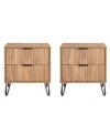 Manhattan Comfort Dumbo Fluted 2-drawer Wood Nightstand, Set Of 2 In Brown