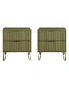 Manhattan Comfort Dumbo Fluted 2-drawer Wood Nightstand, Set Of 2 In Green