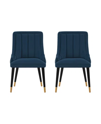 Manhattan Comfort Eda 2-piece Velvet Upholstered Dining Chair Set In Midnight Blue