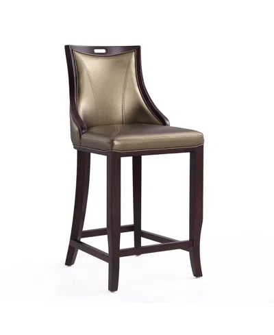 Manhattan Comfort Emperor 19" L Beech Wood Faux Leather Upholstered Barstool In Bronze,walnut