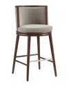 Manhattan Comfort Evalyn Textured Chenille Barstool With Beech Wood Legs In Brown