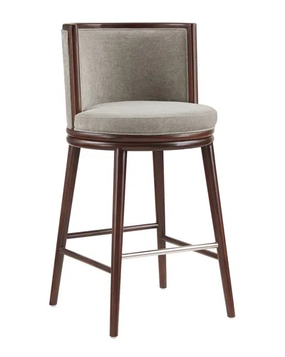 Manhattan Comfort Evalyn Textured Chenille Barstool With Beech Wood Legs In Brown