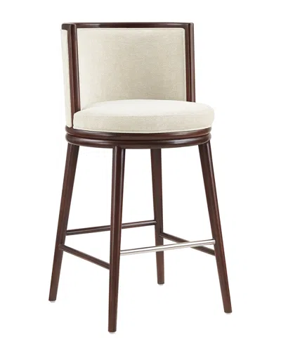 Manhattan Comfort Evalyn Textured Chenille Barstool With Beech Wood Legs In White