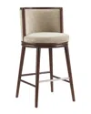 Manhattan Comfort Evalyn Textured Chenille Counter Stool With Beech Wood Legs In Brown