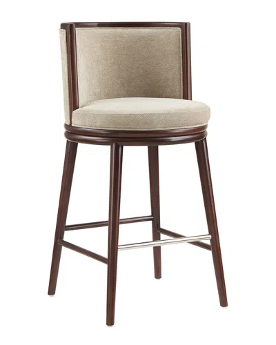 Manhattan Comfort Evalyn Textured Chenille Barstool With Beech Wood Legs In Brown
