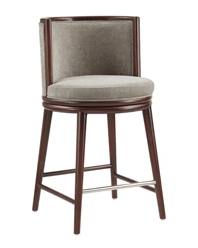 Manhattan Comfort Evalyn Textured Chenille Counter Stool With Beech Wood Legs In Brown
