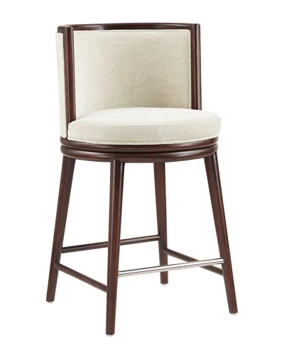 Manhattan Comfort Evalyn Textured Chenille Counter Stool With Beech Wood Legs In Brown