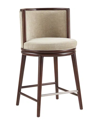 Manhattan Comfort Evalyn Textured Chenille Counter Stool With Beech Wood Legs In Neutral