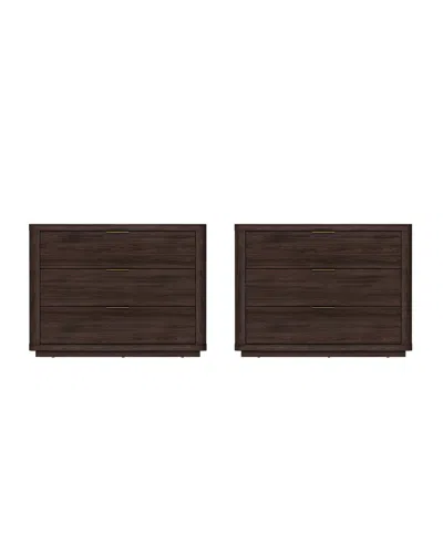 Manhattan Comfort Evelyn 2-piece 32" 3-drawer Nightstands In Brown