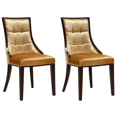 Manhattan Comfort Fifth Avenue Antique Gold And Walnut Velvet Dining Chair (set Of Two)