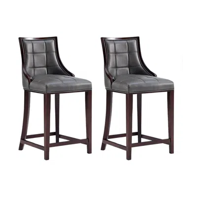 Manhattan Comfort Fifth Avenue Faux Leather Counter Stool In Pebble Grey-set Of 2 In Gray