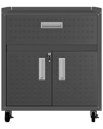 Manhattan Comfort Fortress 31.5 Mobile Garage Cabinet With Drawer And Shelves In Gray