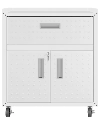 Manhattan Comfort Fortress 31.5 Mobile Garage Cabinet With Drawer And Shelves In White