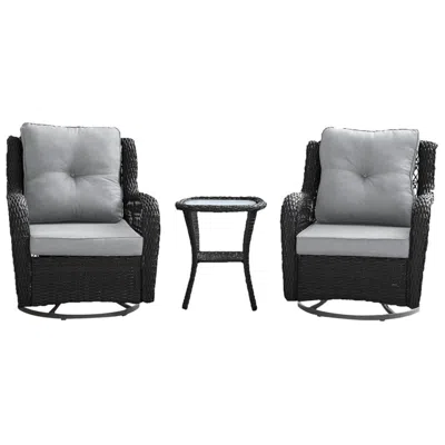 Manhattan Comfort Fruttuo Patio 2-person Seating Group With End Table With Grey Cushions