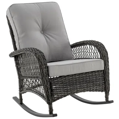 Manhattan Comfort Fruttuo Patio Rocking Chair With Grey Cushions In Gray
