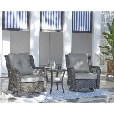 Manhattan Comfort Fruttuo Traditional 2-person Swivel Patio Conversation Set With Polyester Cushions And Table In Gray
