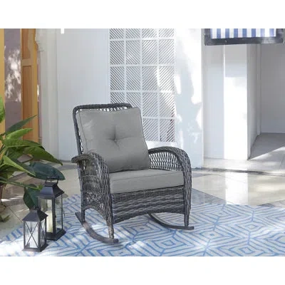 Manhattan Comfort Fruttuo Traditional Patio Rocking Chair With Polyester Cushions And Metal Frame In Multi