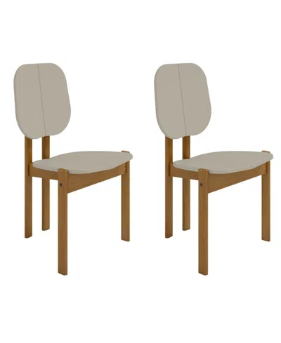 Manhattan Comfort Gales 2-piece Mdf Dining Chair With Solid Wood Legs In Greige