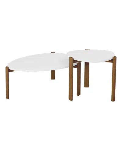 Manhattan Comfort Gales 2-piece Mdf End Table And Coffee Table Set In Matte White